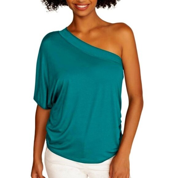 Trina Turk 'Kona' Stretch-Jersey One-Shoulder Pullover Top, Tile Blue - Picture 1 of 1
